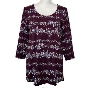 J Jill Petite M Luxe Supima A-Line Tunic 3/4 Sleeve Floral Top Shirt PM